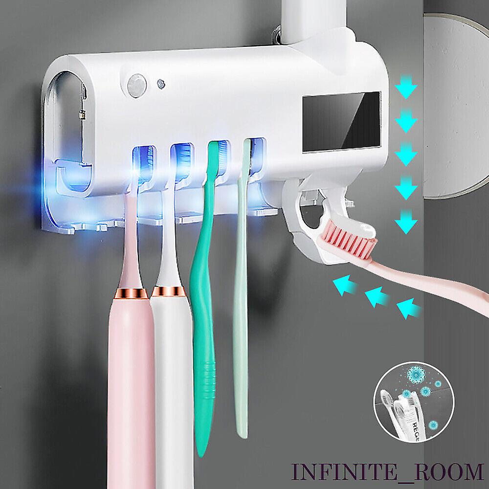 Uv Light Sterilizer Toothbrush Holder Cleaner Wall Automatic Toothpaste Dispense