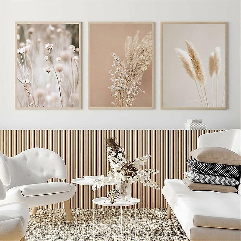Set of 3 Premium Quality Posters - Pampas Reed - For Living Room or Bedroom - Unframed (30 x 40 cm)