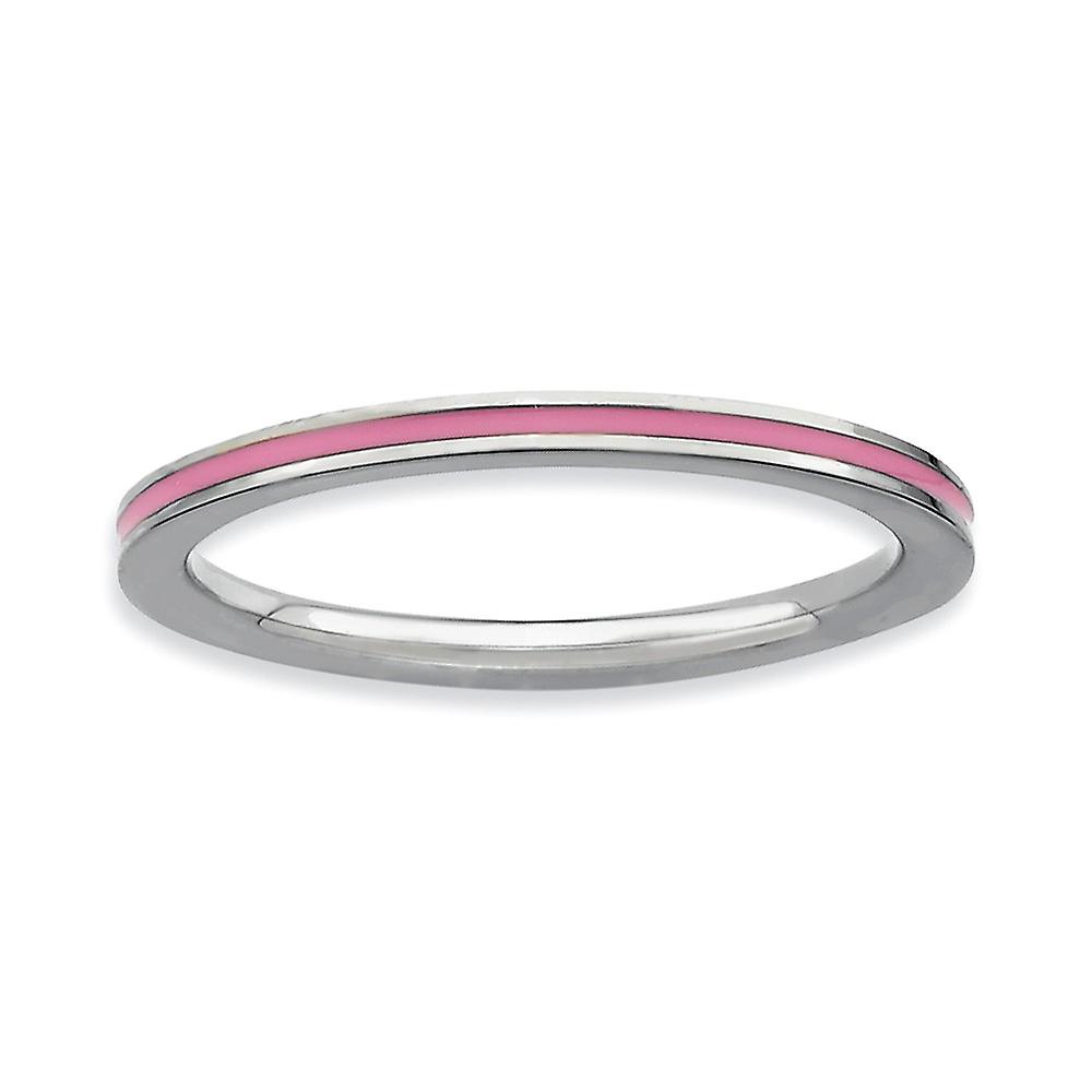 925 Sterling Silver Polished Stackable Pink Enameled 1.5mm Ring Stackable Ring for Women - Ring Size: 5 to 10