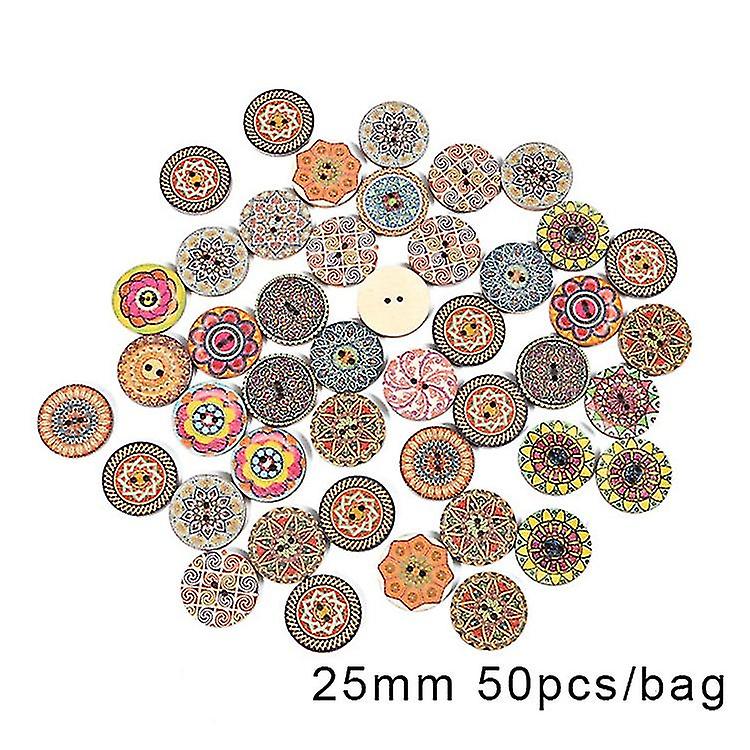100pcs 25mm Pattern Crafts Buttons, 1 Inch Buttons, Vintage Round Flower Buttons, 2 Hole Decorative Buttons For Diy Sewin