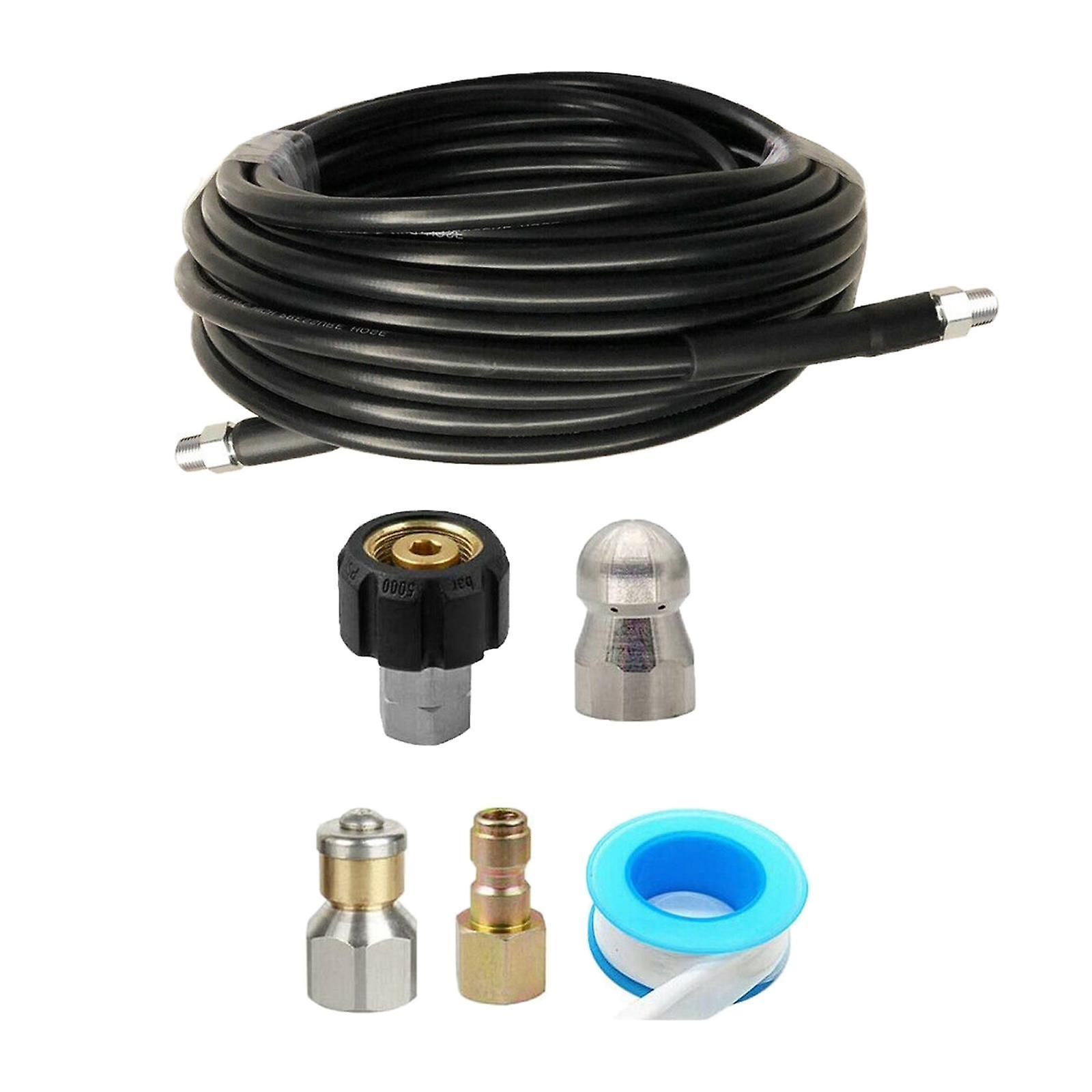 49FT Sewer Jet Hose Kit 5800 PSI 1/4 inch NP Button Nose and Waterproof Tape