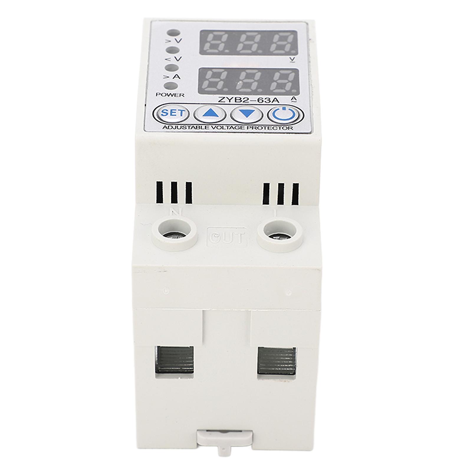Voltage Current Protector Auto Reset Digital Display Over Under Voltage Protective Device for Home Hotel 2P 220V AC 63A