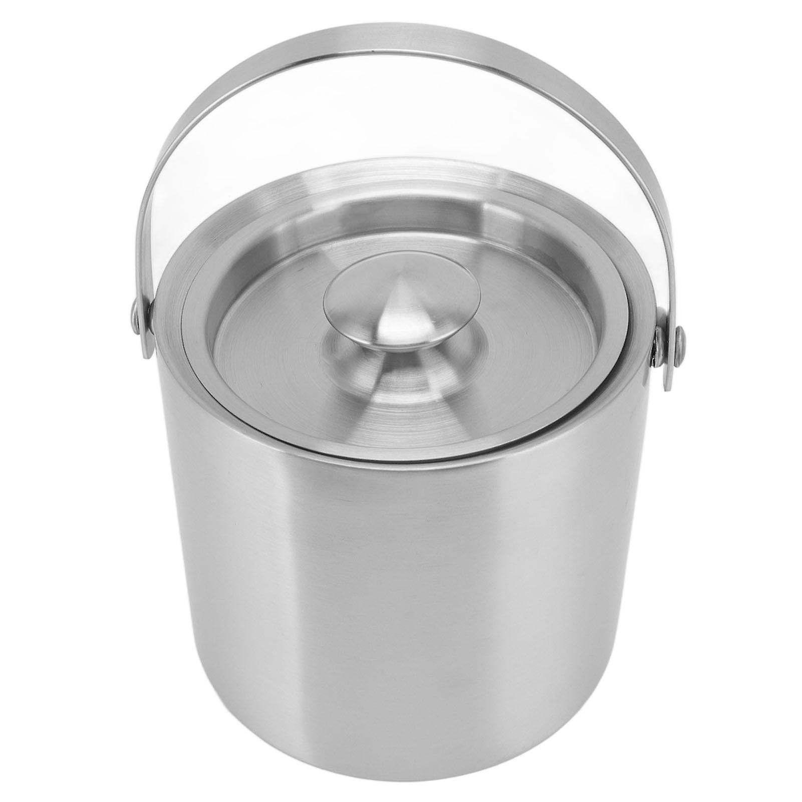 Stainless Steel Ice Bucket Double Layer Wine Champagne Beer Barrel with Handle for Bar Party 3L 19x17.2cm/7.5x6.8in