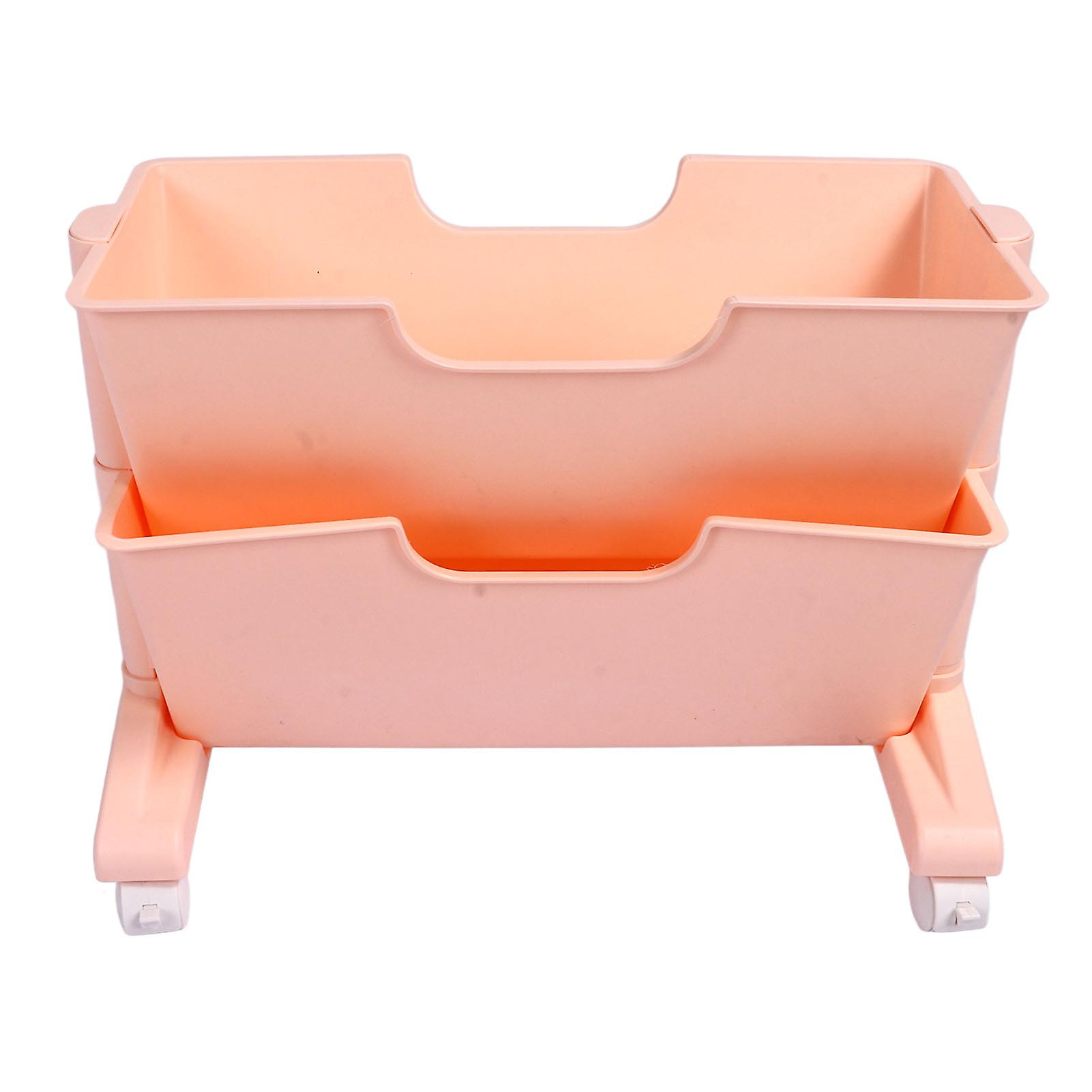 Double Layer Movable Deskside Bookshelf Removable Small Bookcase Dormitory Organize Trolley Shelf Pink