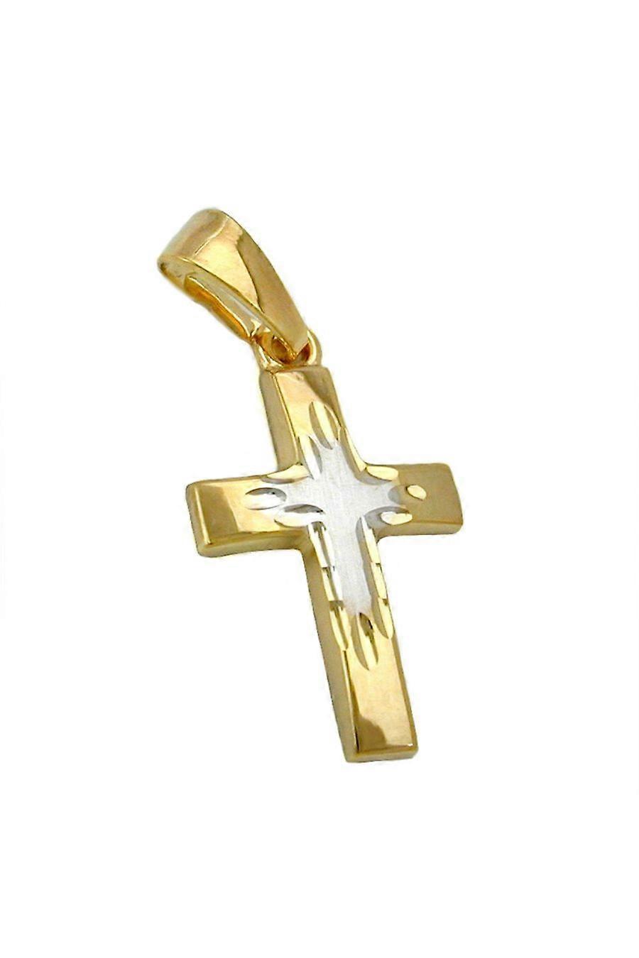 Pendant 23mm Bicolour Cross 9k Gold - Gl431167