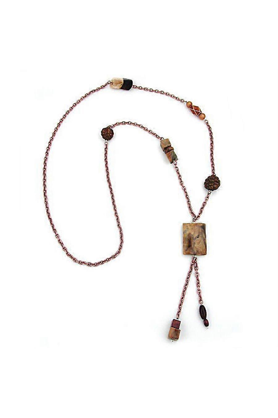 Necklace Rectangle Brown-beige-copper 95cm - Gl02609