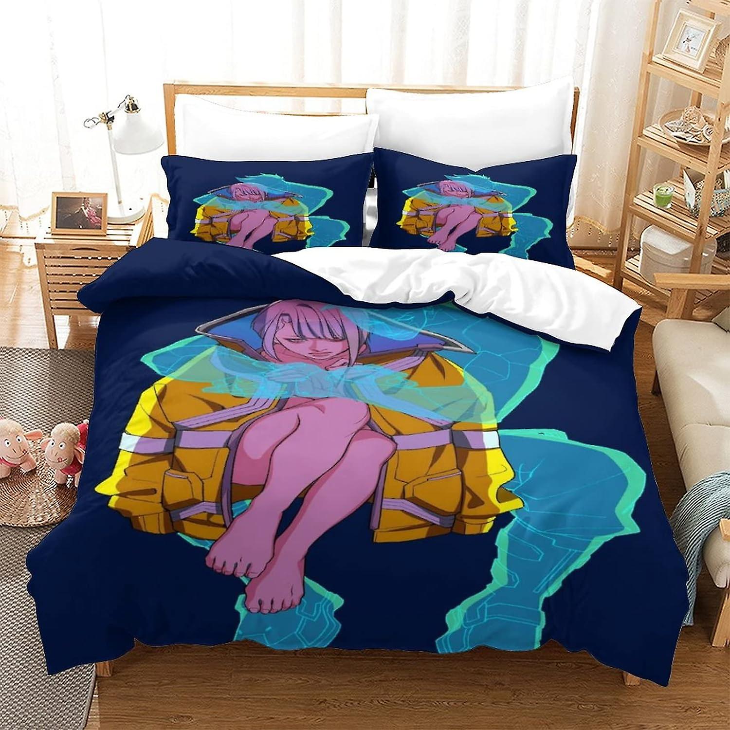 Cyberpunk Edgerunners Duvet Cover Set Luxe 3D Printed Bedding David And Lucy Quilt Cover for Bedding , Ultra Soft Microfiber Set with Pillow Cases Qui