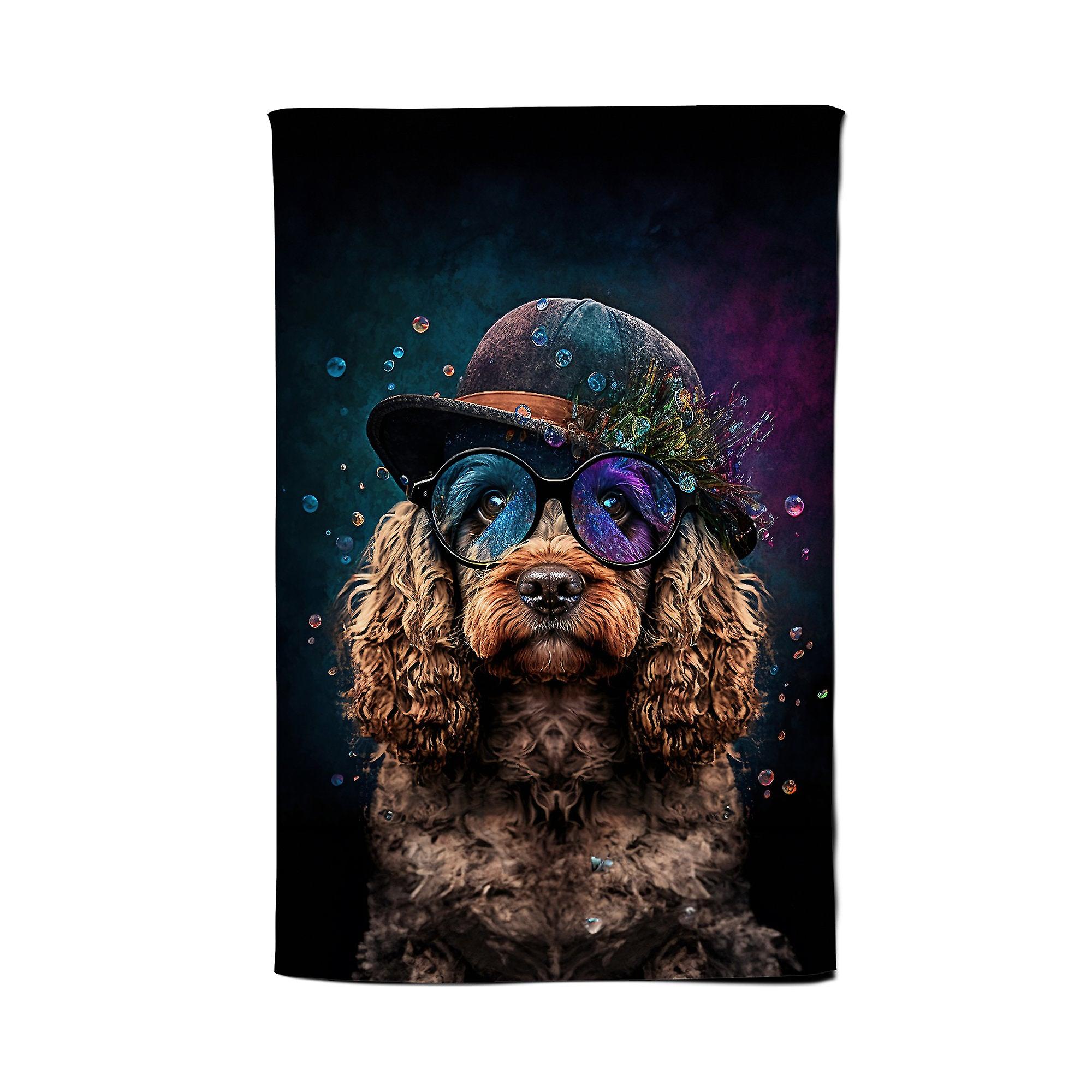Cockapoo Dog Face Splashart Tea Towel