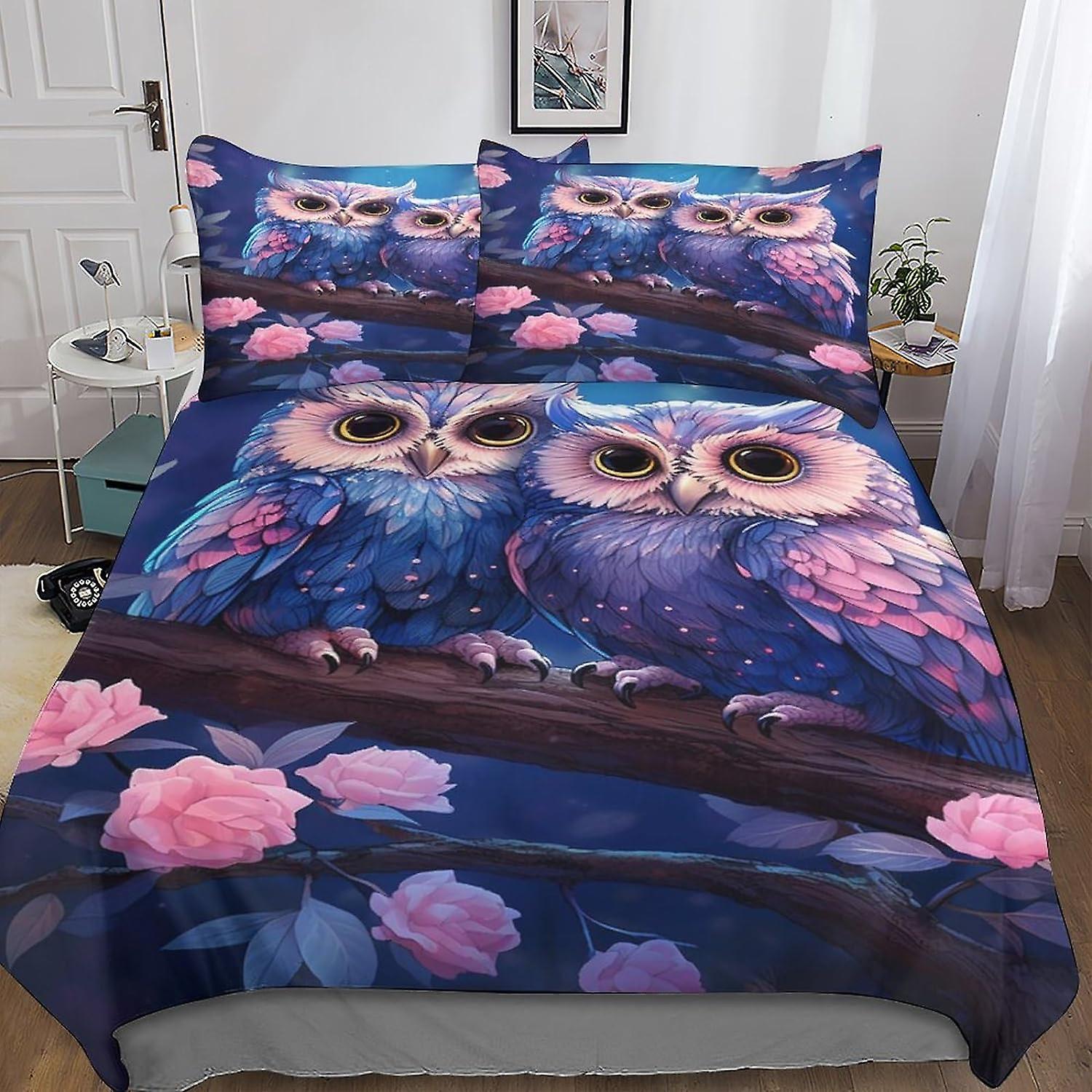 Uggla Foto Påslakan Set 3D Sängkläder Set Kärleksdjur Täcke Täcke Set Överkast Mikrofiber 3 Piece Set Quilt Cover med dragkedja Stängning Mjuk