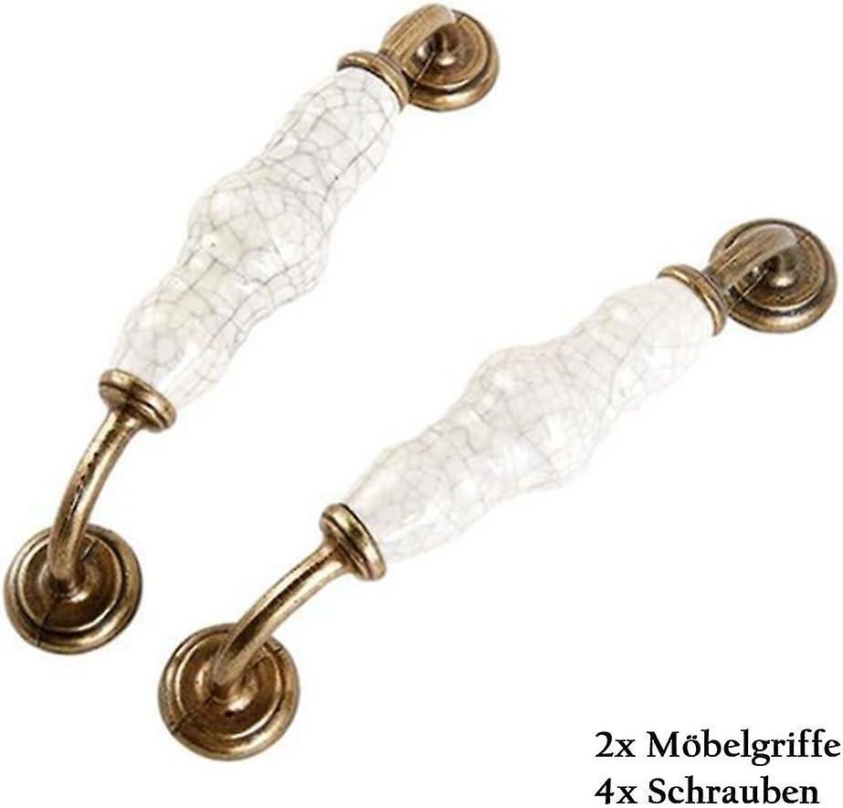 Set of 2 Handles Furniture Door Handle Ceramic Patterns Crack with Screw for Cabinet, Cupboard, Tirr