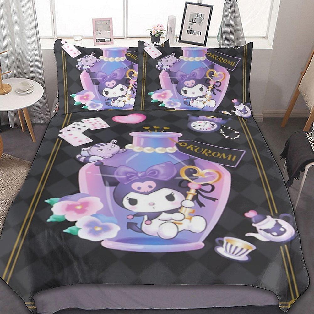Kuromi Sängkläder Sött Sängöverkast Anime Tecknad 3D-tryckt Lättviktsrumsinredningsset, 1 Påslakan och 2 Kudde Barn Pojkar Flickor 86"70"