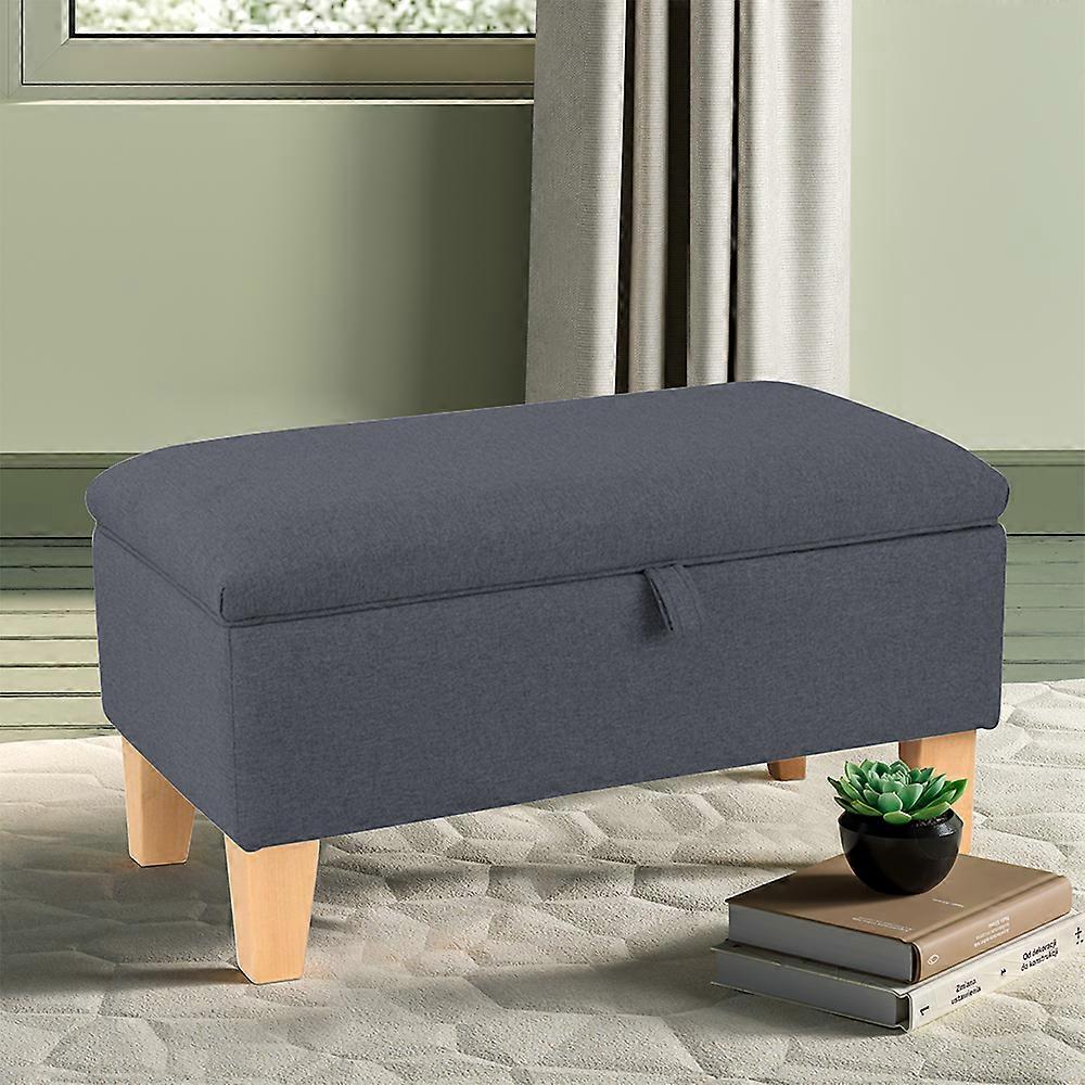 Linen Upholstered Storage Ottoman Footstool