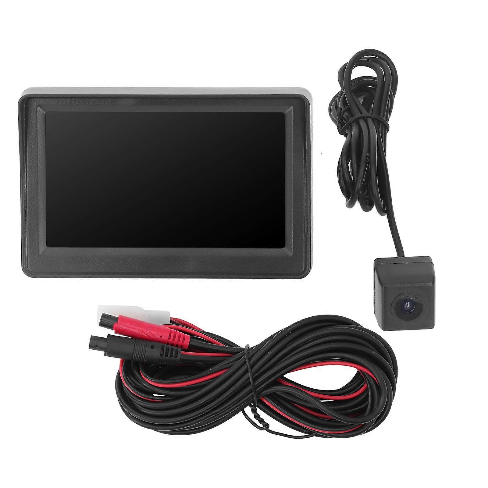 Backup Camera 4.3in Monitor Kit Car Rear View Parking System Waterpoof Night Vision for RVs Trailers Trucks Pickups License Plate Camera E2U214