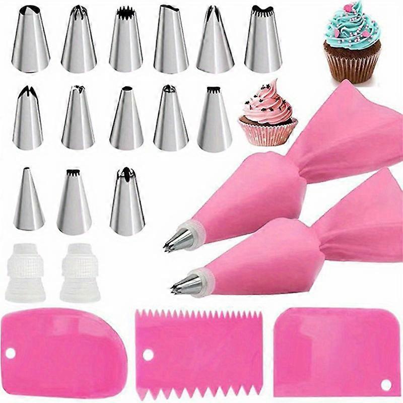 21pcs, Cake Decorating Tool Kit, Including 14pcs Pipping Tips, 3pcs Cake Smoothers, 2pcs Reusable Pipping Bags And 2pcs Couplers, For DIY Cake Making,