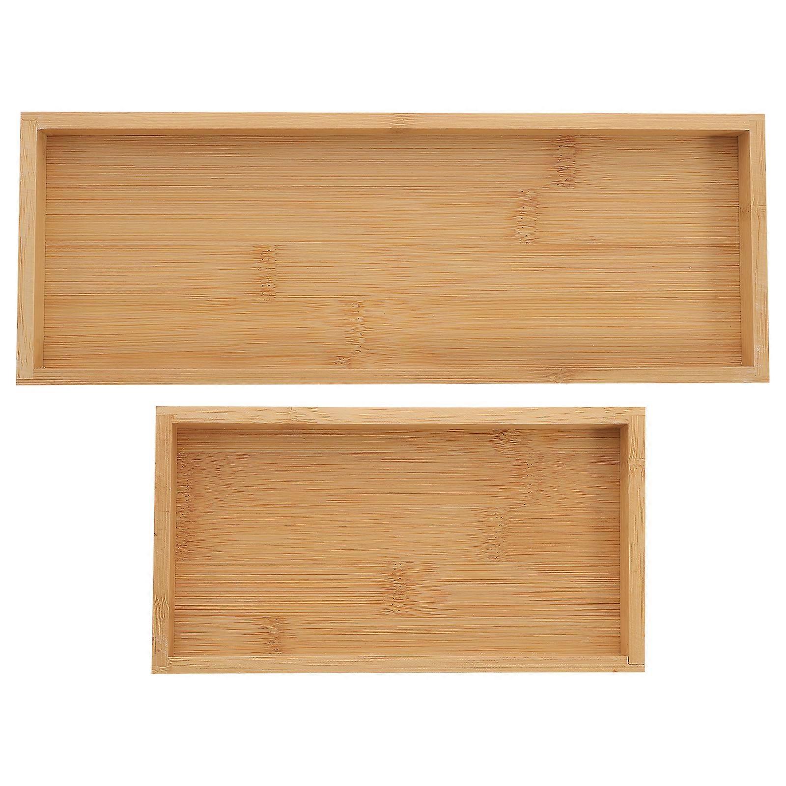 2pcs Multi-functional Household Bamboo Storage Plate Rectangle Tea Set Tray Fruit Serving Tray