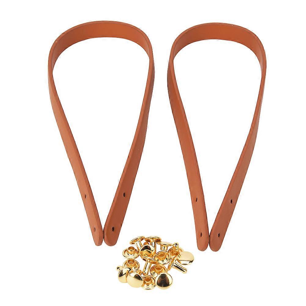 2st Väska Handrem Split Läder DIY Handgjorda Handväska Delar med 8 Uppsättningar Ljusguld Rivet Set (Brun Gul)