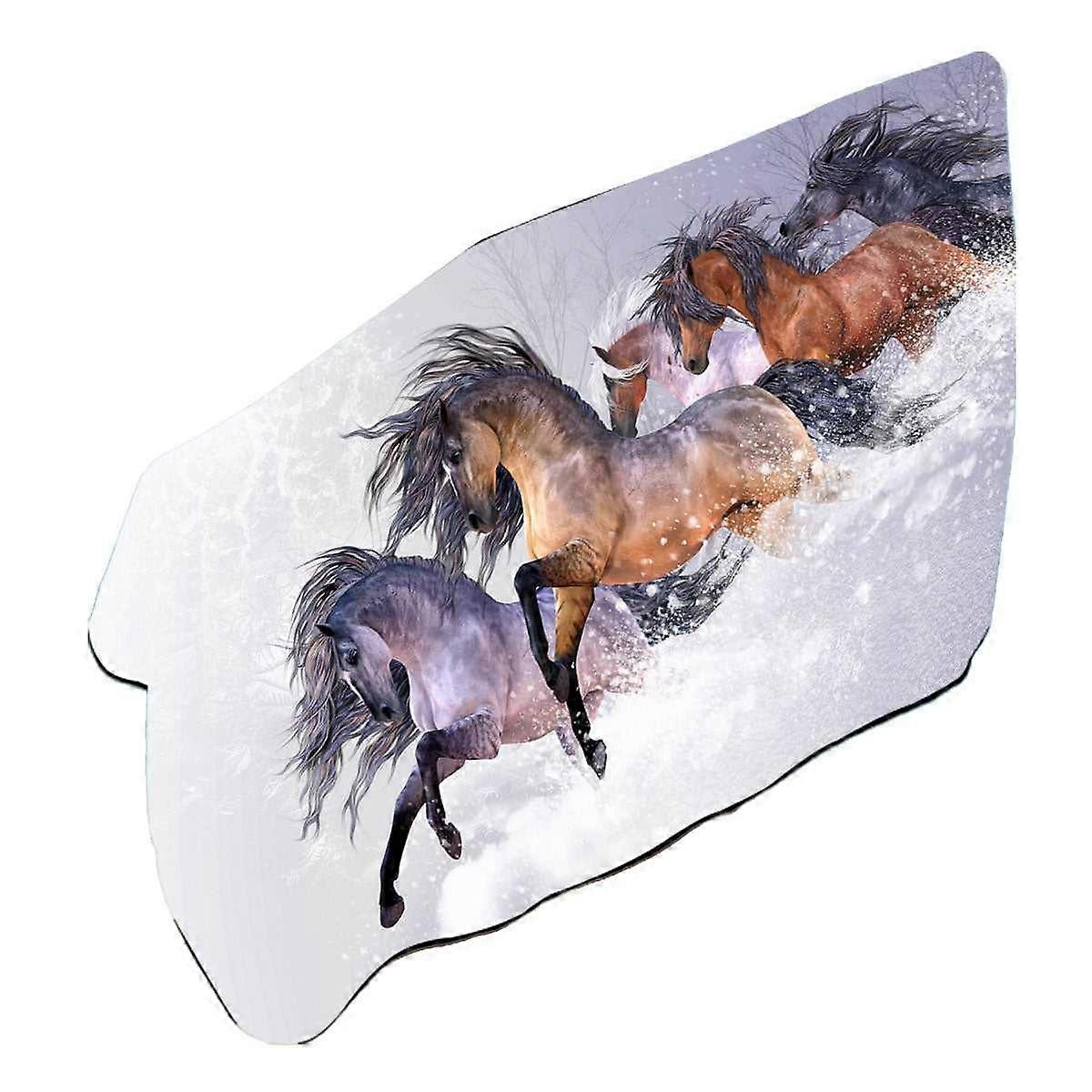 Winters Flight Snow Running Wild Horses Microfiber Beach Towel