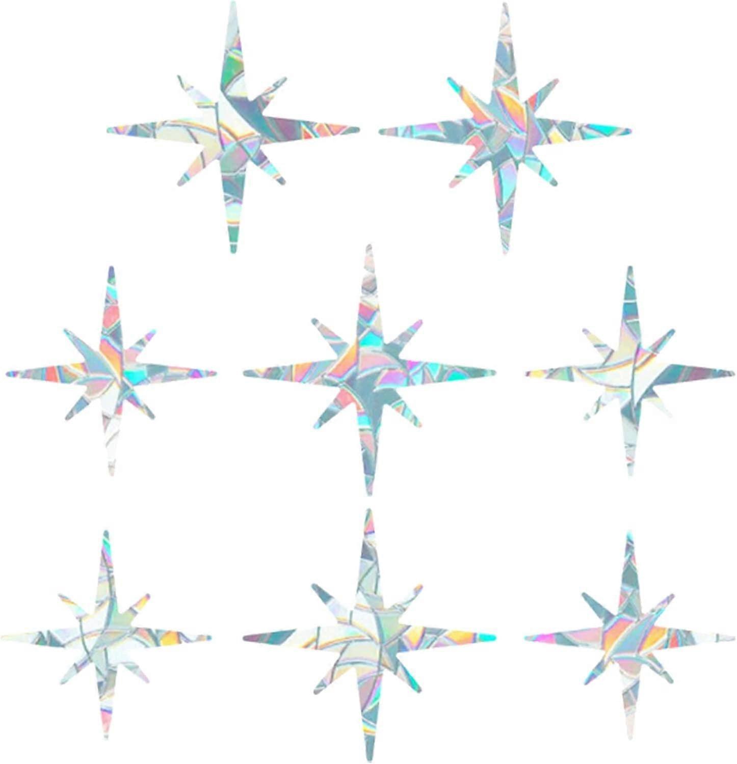2 Sizes Star Window Clings Glass Decals 3D Sun Catcher Stickers Non Adhesive Prism Vinyl Film Static Anti-Collision Alert Decal for Prevent Birds Stri