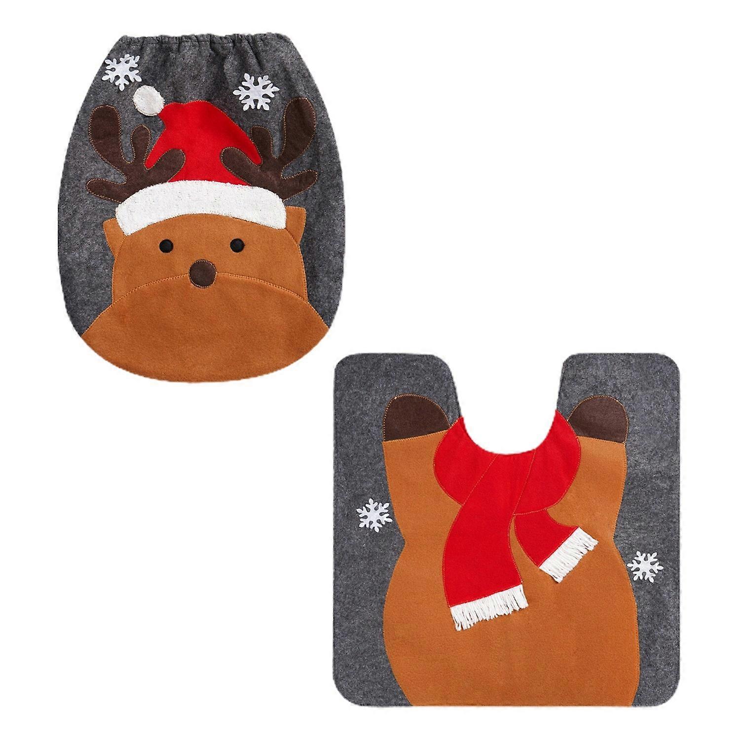 Festive Christmas Toilet Cover Set Snowman Faceless Old Man Non-slip Toilet Cover Floor Mat