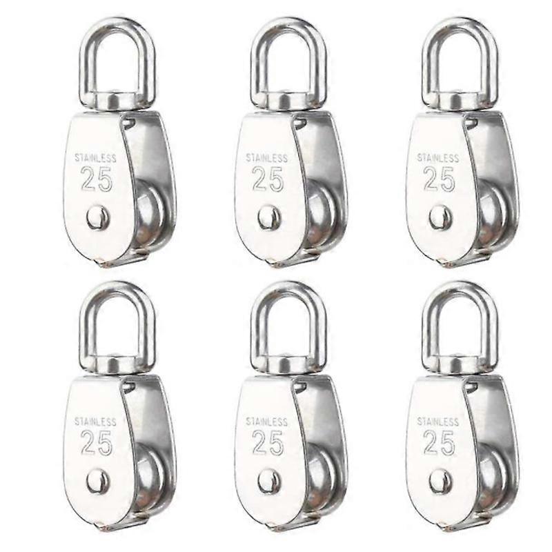 6 Pack M25 Lifting Single Pulley Roller,304 Stainless Steel Single Wheel Swivel Lifting Rope Pulley