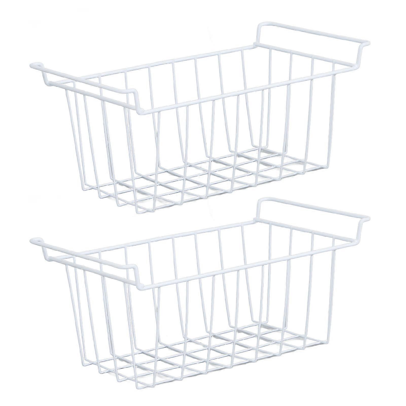 2Pcs Freezer Wire Storage Basket Organizer Bin Hanging Metal Rack with PE Coating L 42.5cm X W 24.5cm X H 20cm
