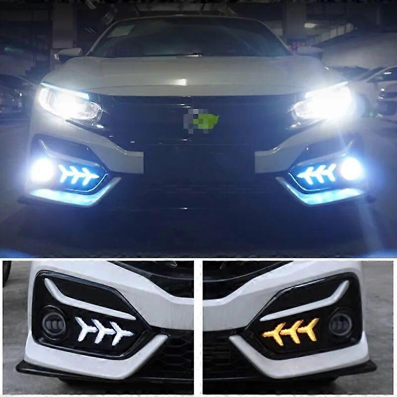 2PCS LED DRL fog lamp Driving lights Yellow Turn Signal Lamp For Honda CIVIC hatchback 2020 2022 Daytime Running Light