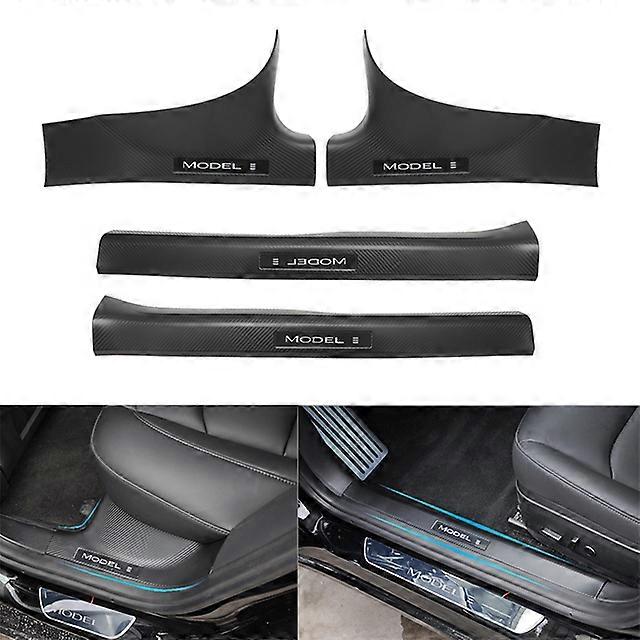 Díly motorových vozidel Chrániče prahů předních zadních dveří pro Teslu Model Y Model 3 Karbonově černá ABS Kryt prahu dveří Kryt pedálu dveří Ochranný oděr