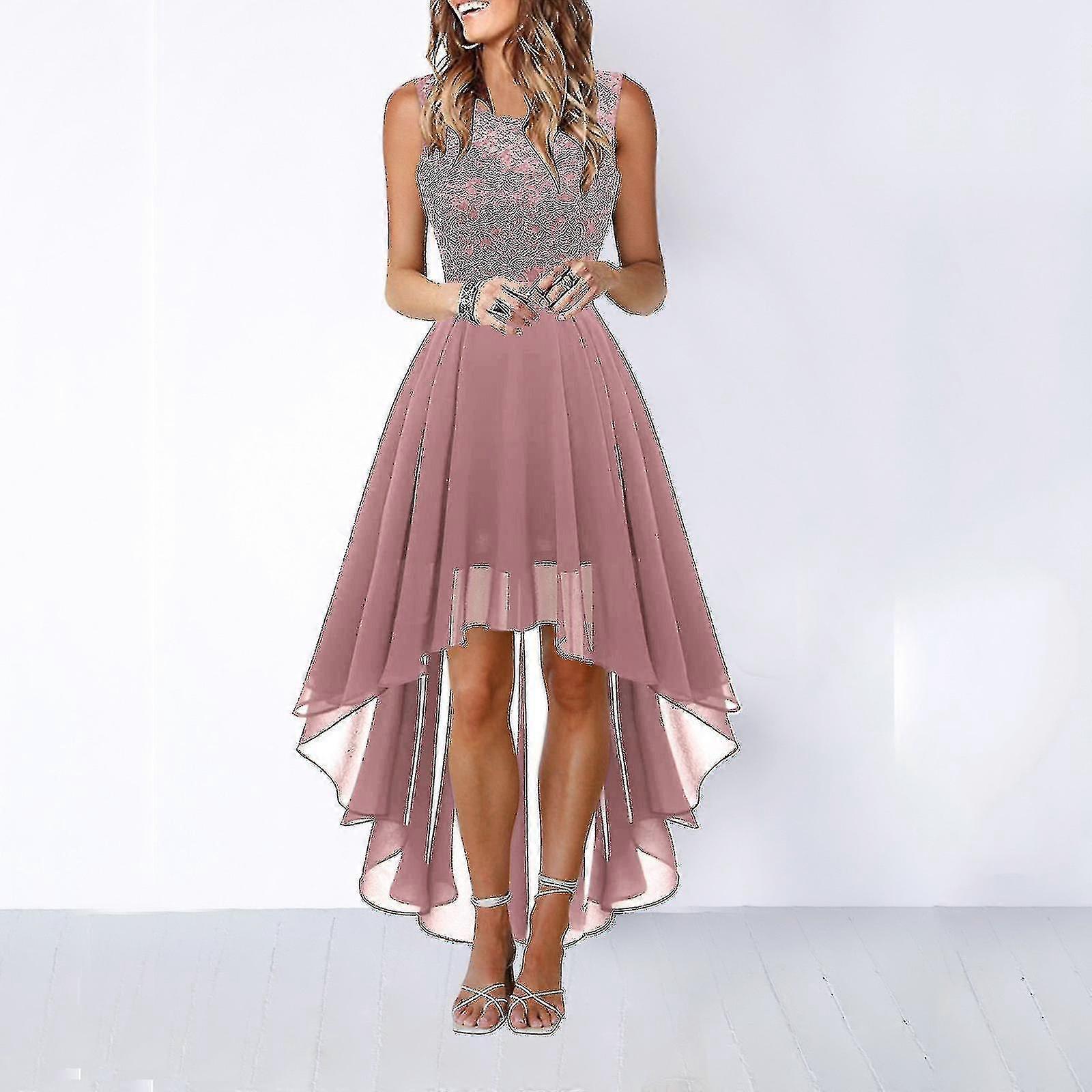 Kanten jurk strik riem elegante onregelmatige lengte jurken voor vrouwen  bruiloft gast Eeveless bruidsmeisje cocktail party jurk