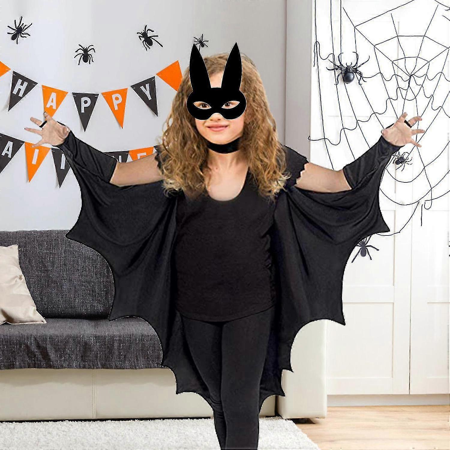 Kids Bat Wings Costume - Black Vampire Cape With Mask For Halloween Dress Up
