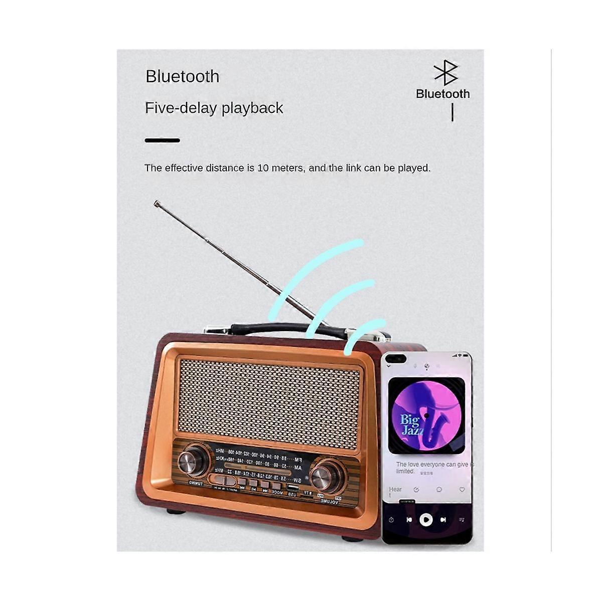 Radio portable rétro en bois, haut-parleurs Bluetooth sans fil, stéréo HIFI, lecteur radio AM/FM, USB, TF, AUX, M