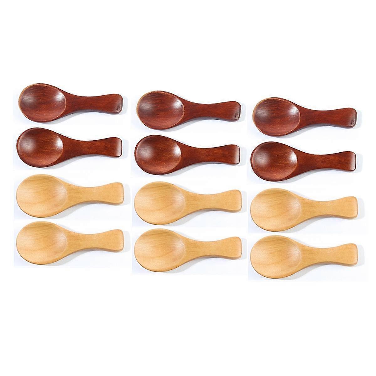 12PCS Small Wooden Spoons, 3.2 Inch Small Wooden Spoons for Jars, Mini Wood Teaspoons for Tiny Coff