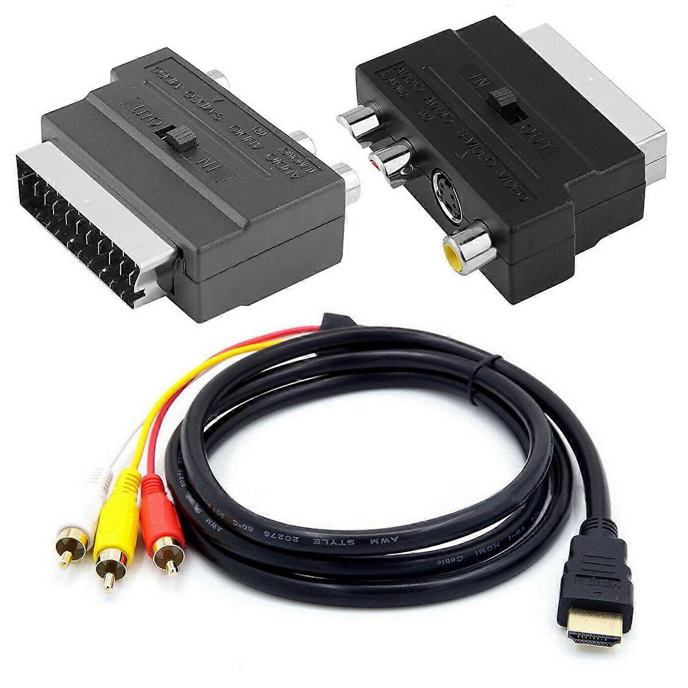 Men's Black 1080P - S-Video To Rca Av Audio Cable W/Scart To Rca Phono Adapter Size 3