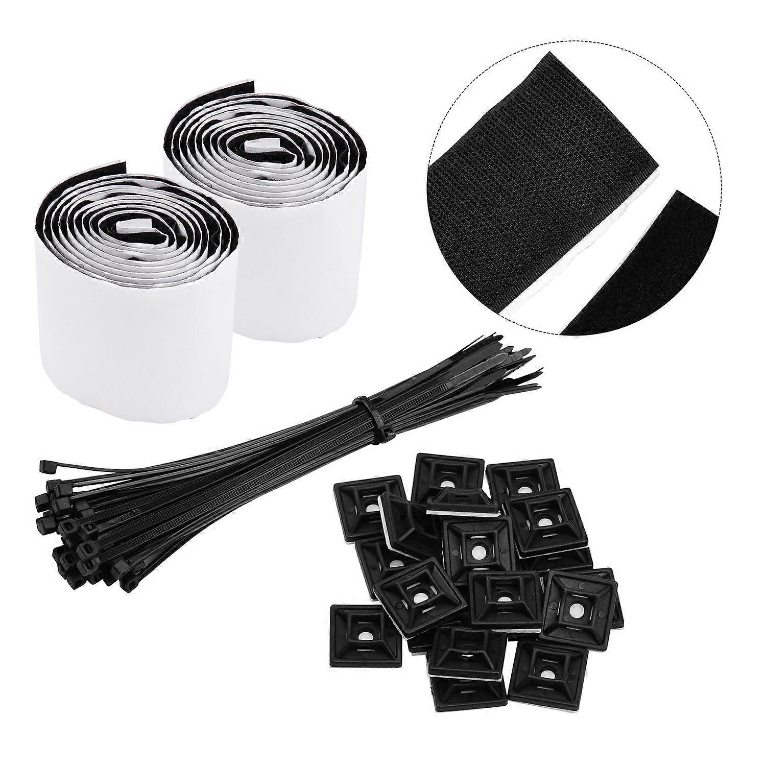 Pedalboard Organizer Kit Self Adhesive Tapes Heavy Duty Sticky Back Fastener Strips and Adjustable Self Nylon Locking Zip Cable Ties with Adhesive Mou