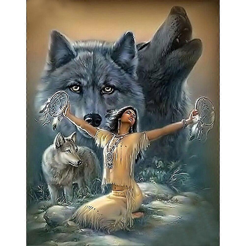 Diy Diamond Painting "woman Wolf " 5d Cross Stitch Full Round Diamond Embroidery Icon Diamond Mosaic Crystal Painting