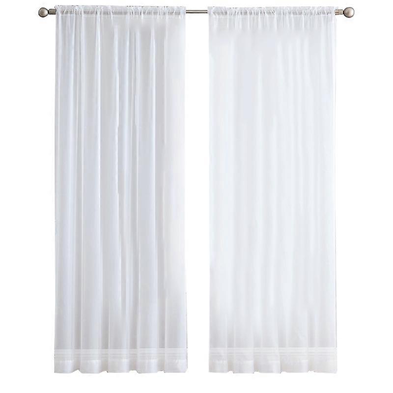 2 stk. superbløde, store, håndlavede, hvide tylgardiner til stuedekoration, moderne slør, chiffon, soli