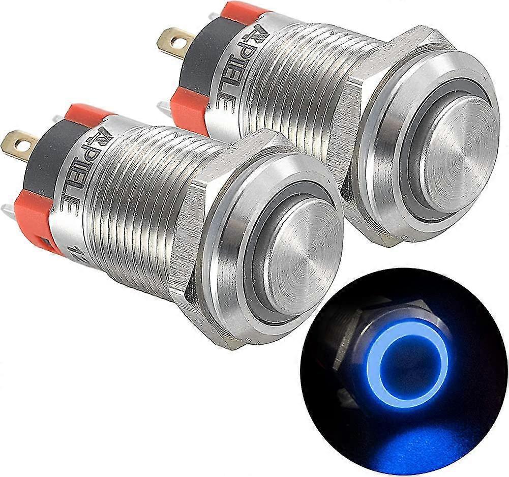 2 Pieces 12mm Latching Push Button Switch 12v. Stainless Steel Protruding