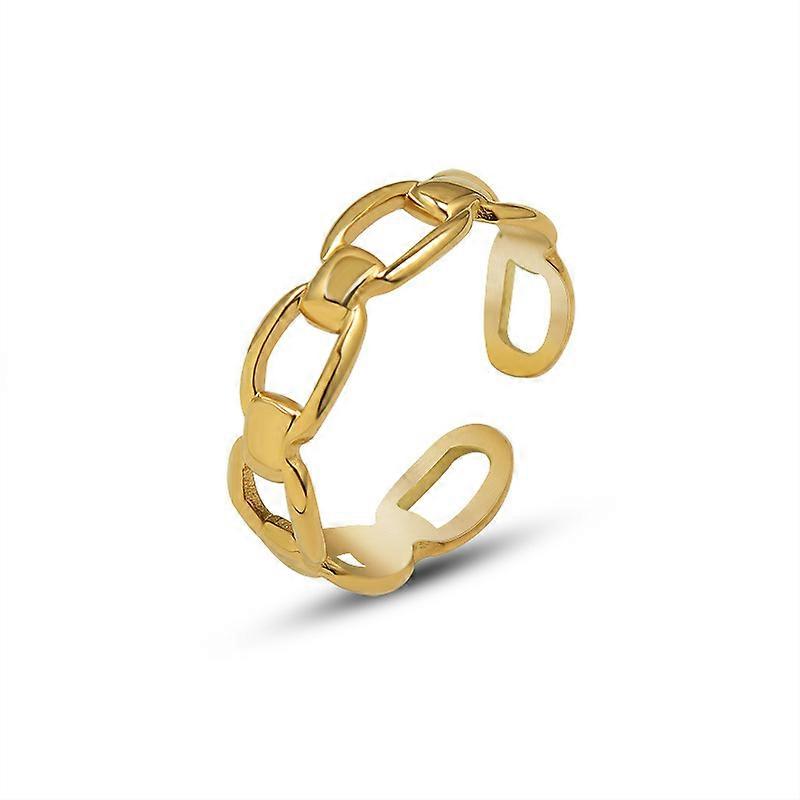 Openwork Ring, Link Chain Opening Adjustable Band, Gold
