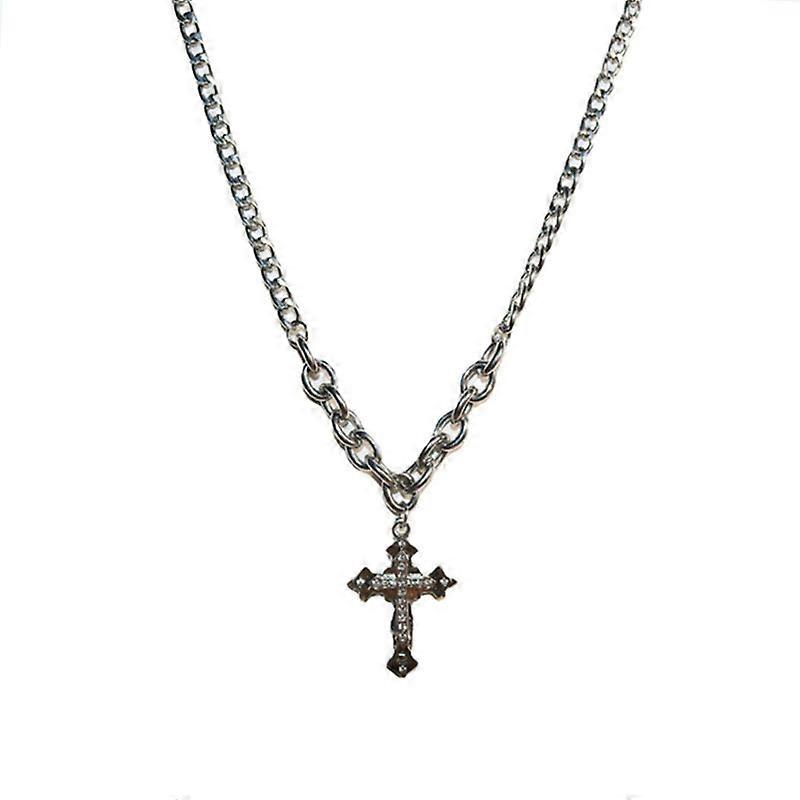 Collier Cross Zircon Titane Acier