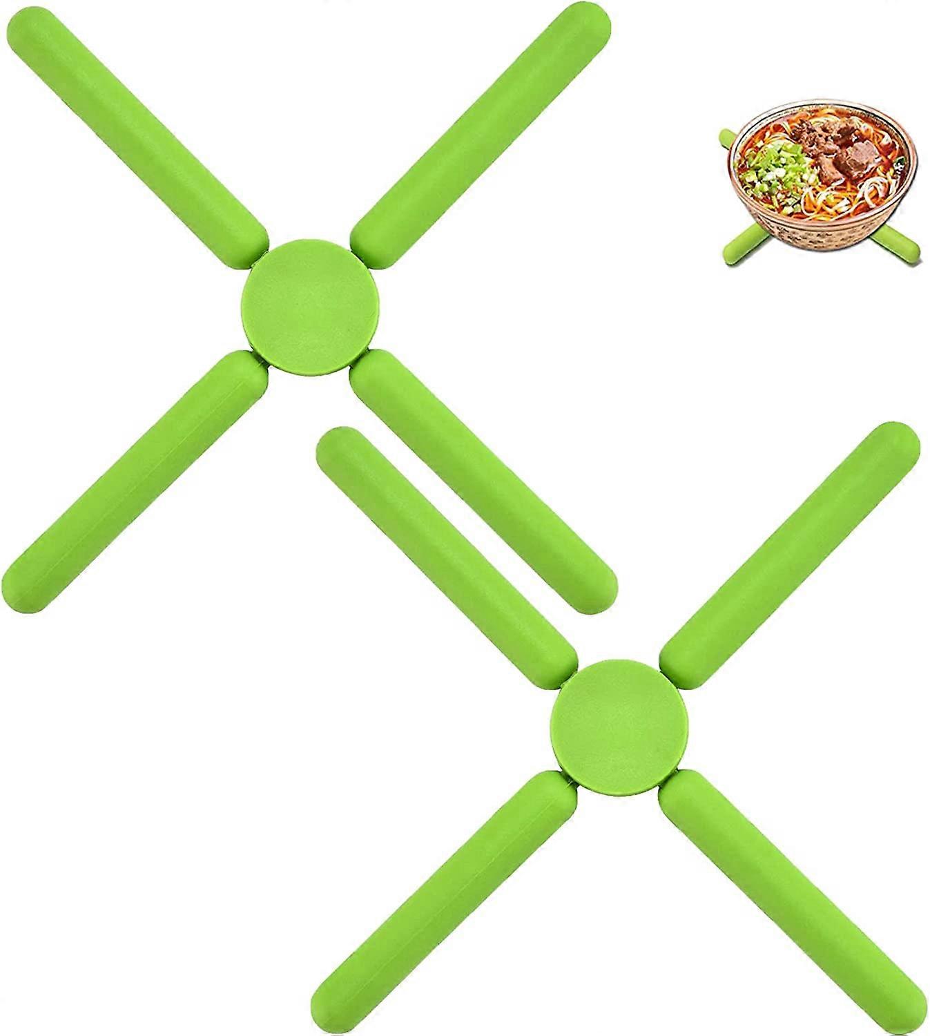 Foldable Silicone Trivet Silicone Insulation Cushion,Green 2pcs