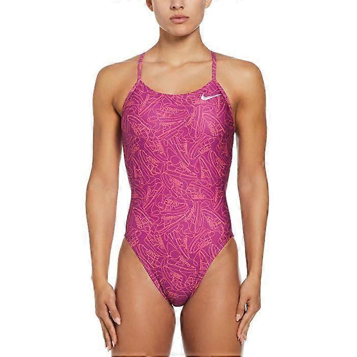 Nike Hydrastrong Multi Print Cut Out Tek Parça Mayo - Sıcak Fuşya - Bayan