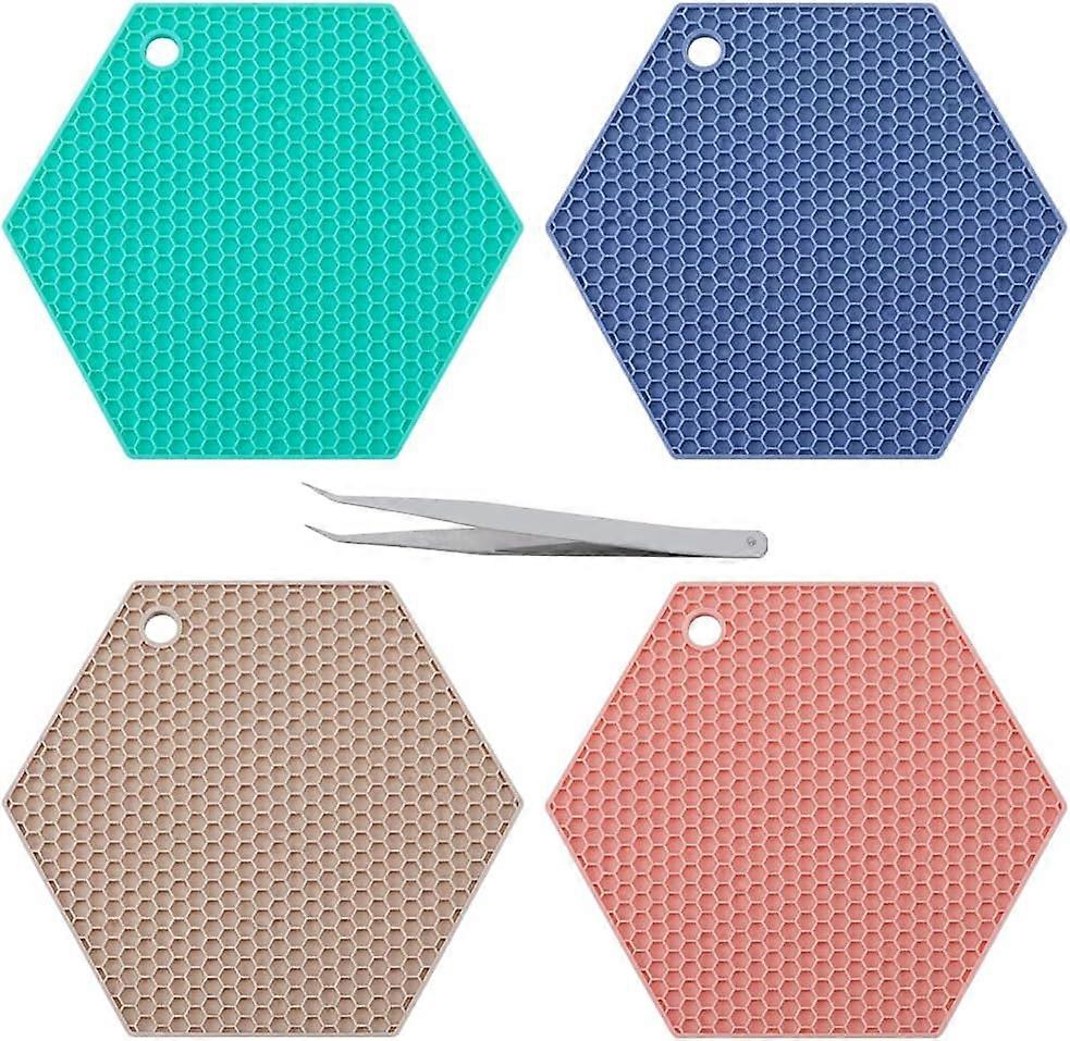 4 Colors Silicone Doming Mat Hexagon Honeycomb Trivet Mat 180x155mm Hot Pads Spoon Rest Resin Collector Mat Heat Resistant Synthetic Rubber Pads Kitch