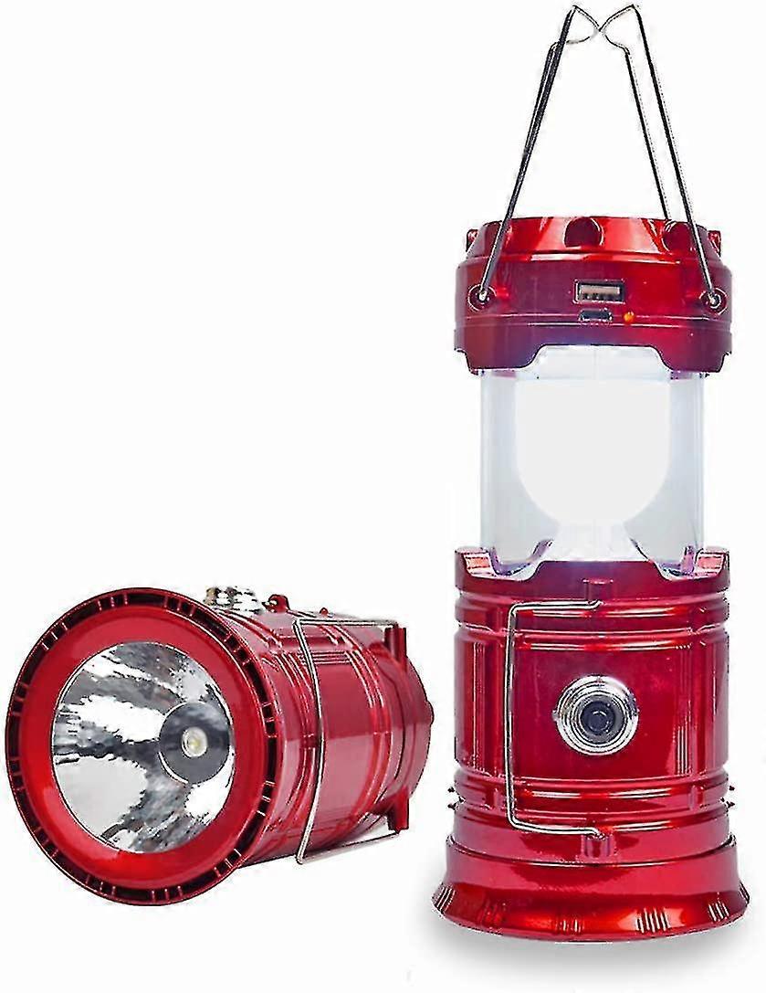 Solar Camping Light, Rechargeable, With 2 Power Modes, Suitable For Emergency, Power Outage, Hurricane Survival Kit (2 Pieces, Red)-ZC
