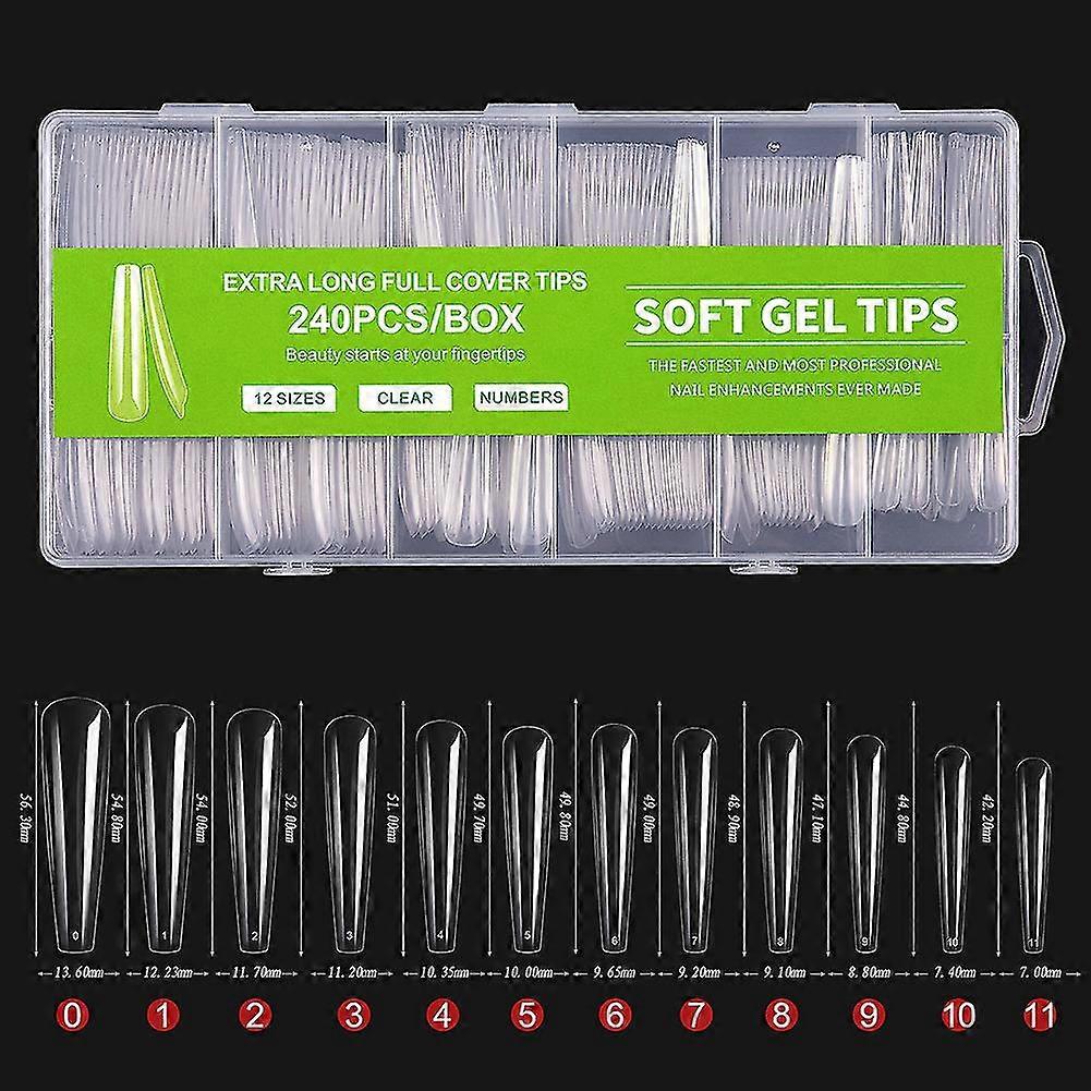 240 piezas de parche de uñas falso transparente cubierta completa / media cubierta de uñas postizas súper largas para manicuras de uñas