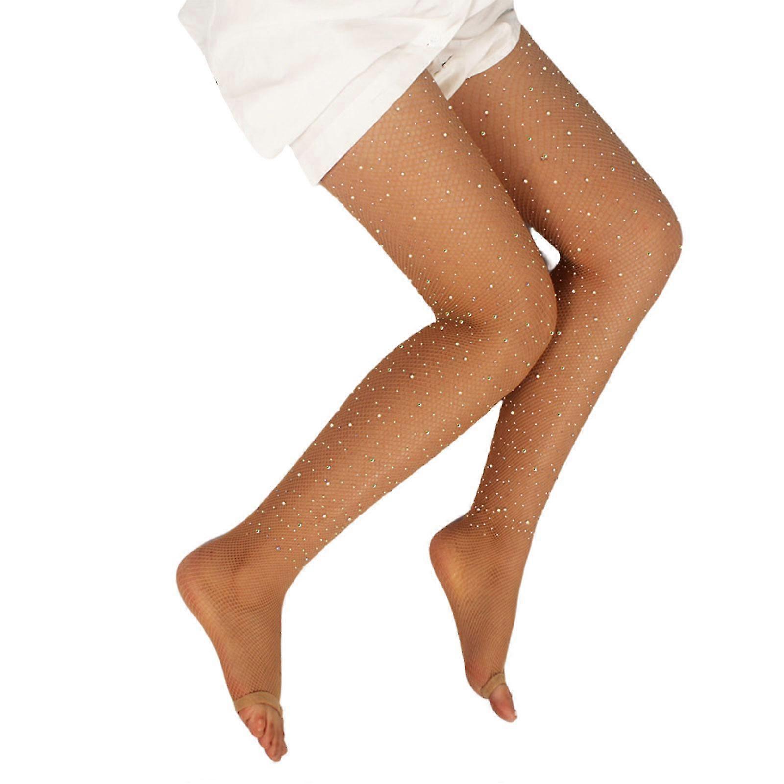 Toeless شبكة مرنة أنثى طماق الجوارب المرأة Dancewear حجر الراين الجوارب