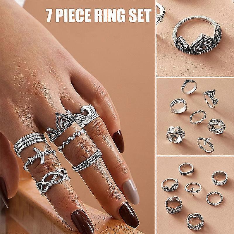 7pcs Wave Pattern Ring Set Alloy Electroplating Process Geometric Ring Vintage Simple