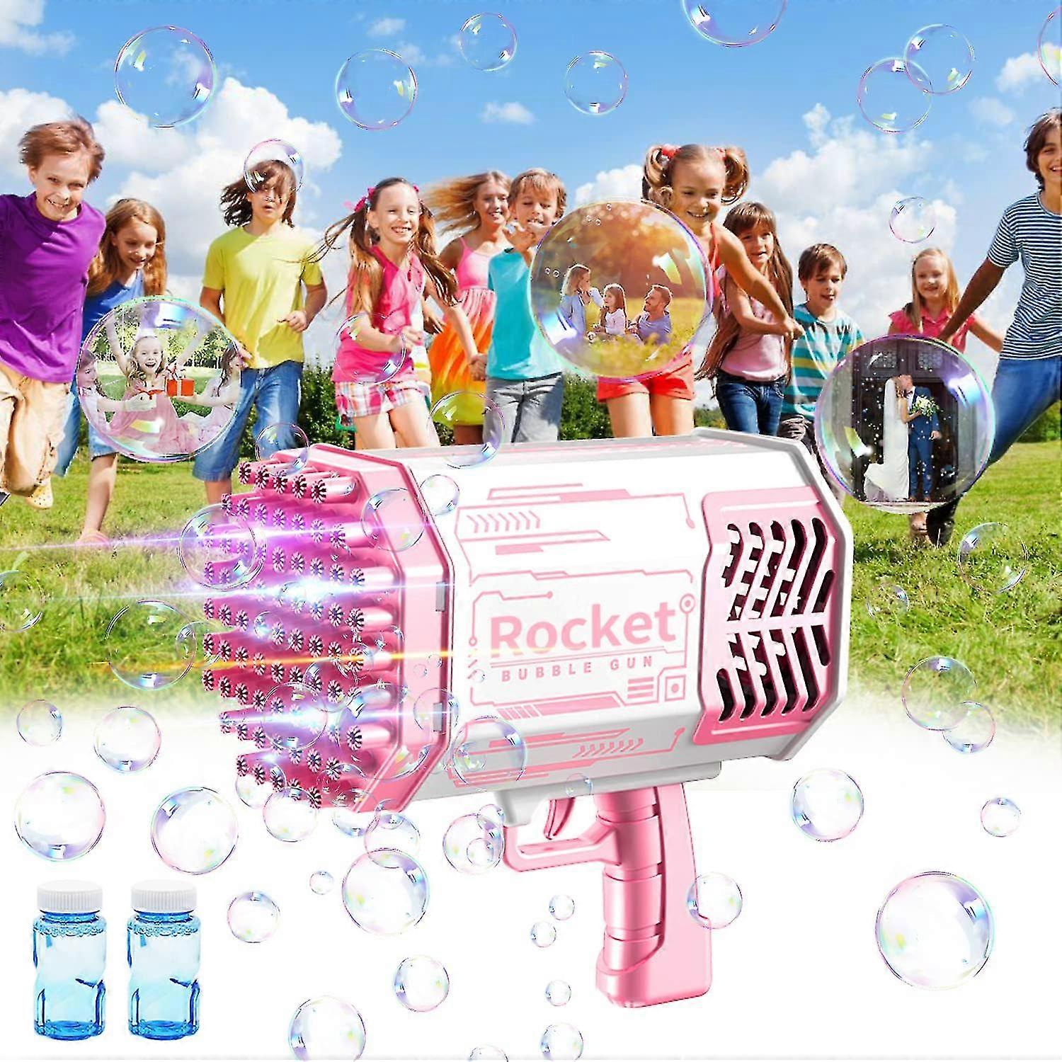 Bubble Machine With 69 Holes And Led Lights, Bubble Gun With 2 Soap Bubble Bottles For Kids, Recharg