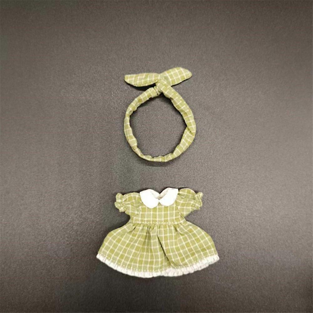 Fashion OB11 Clothes Latticed Puff Sleeve Dress Headband Suit For Obitsu11 Dolls Accessories GSC Dolls Dress Kids Gift Toy