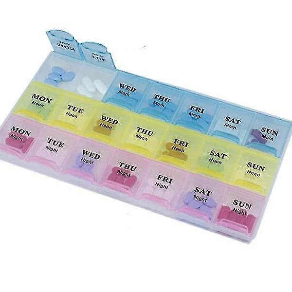 Practical 21-Compartment Medicine Box Weekly Box Medicine Box Multicolored