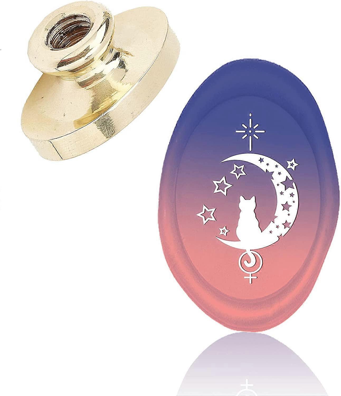 1pc Wax Seal Stamp Heads Only No Handle Oval Sealing Wax Stamp Head Replacement Moon Cat Vintage Removable Brass Seal Head for Wedding Invitation Enve