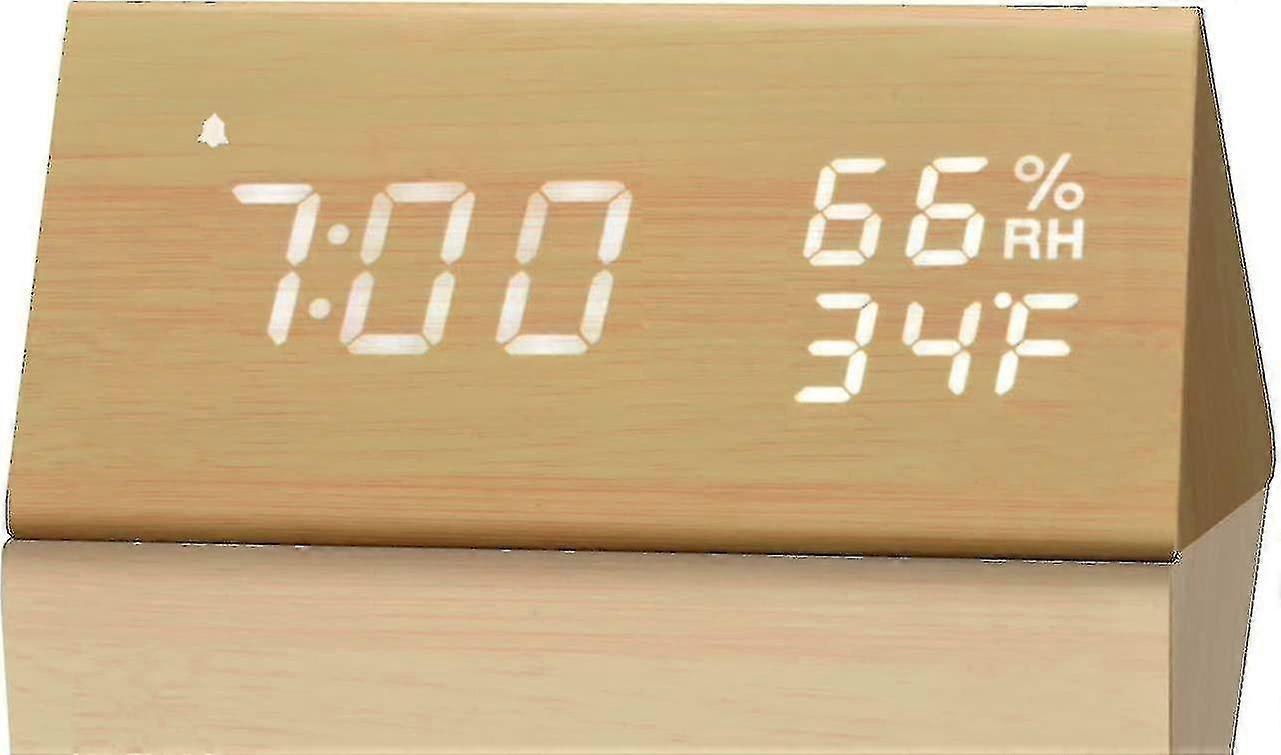 Wooden LED Digital Alarm Clock with Temperature Detection and 3 Alarm Settings Brown